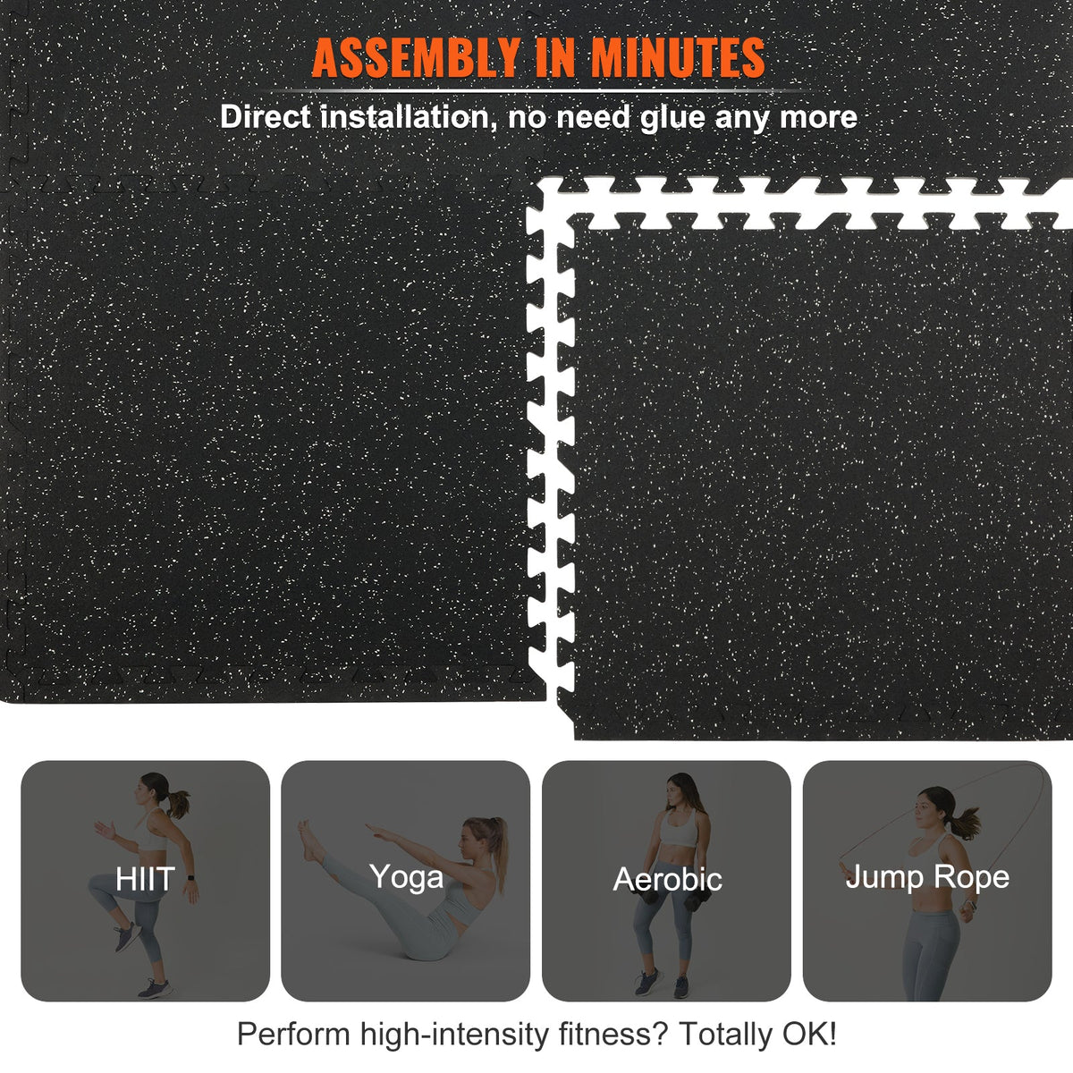 VEVOR 25 PCS Thick Gym Floor Mats, EVA Foam & Rubber Top Interlocking Workout Floor Mats With. Ft Coverage, Waterproof Exercise Puzzle Flooring For Gym, Home, Garage, Basement