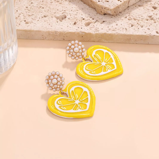 Heart Dangle Earrings with Pearl Accent
