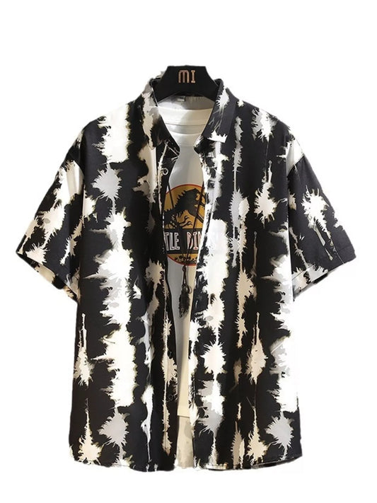 Men's Printed Button Up Shirt and Shorts Set