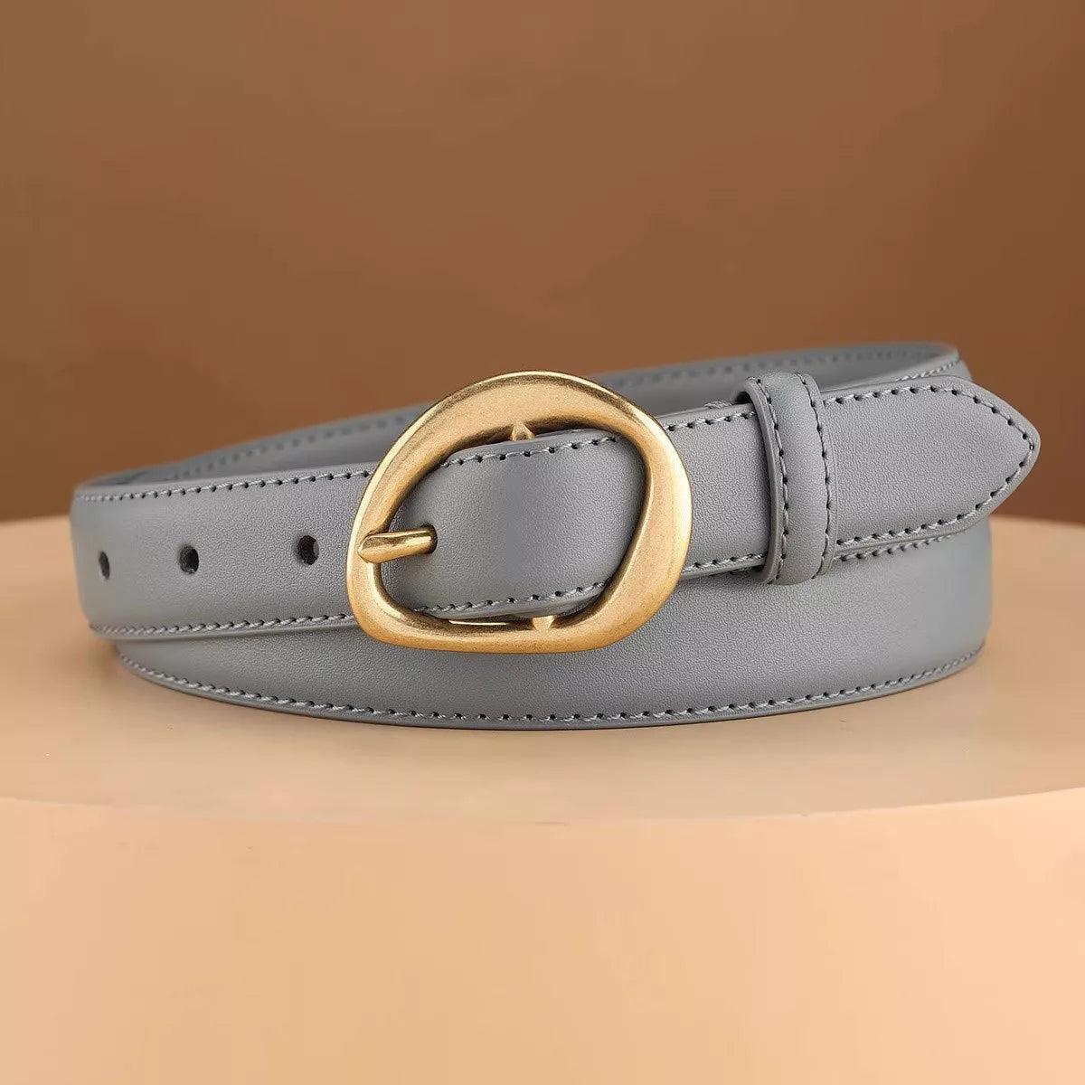 Golden Buckle Leather Belt
