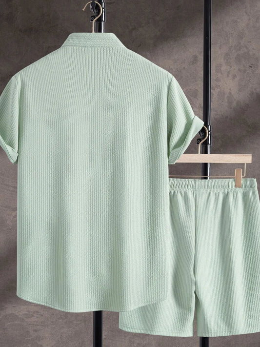 Men's Ribbed Short Sleeve Shirt and Shorts Set