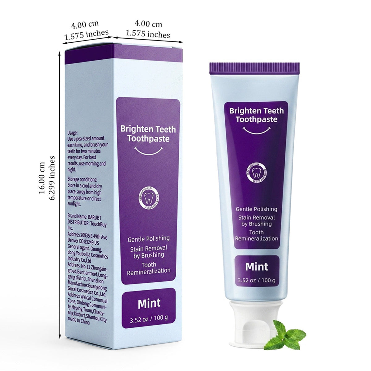 Brighten Teeth Mint Toothpaste, Gentle Polishing Stain Removal