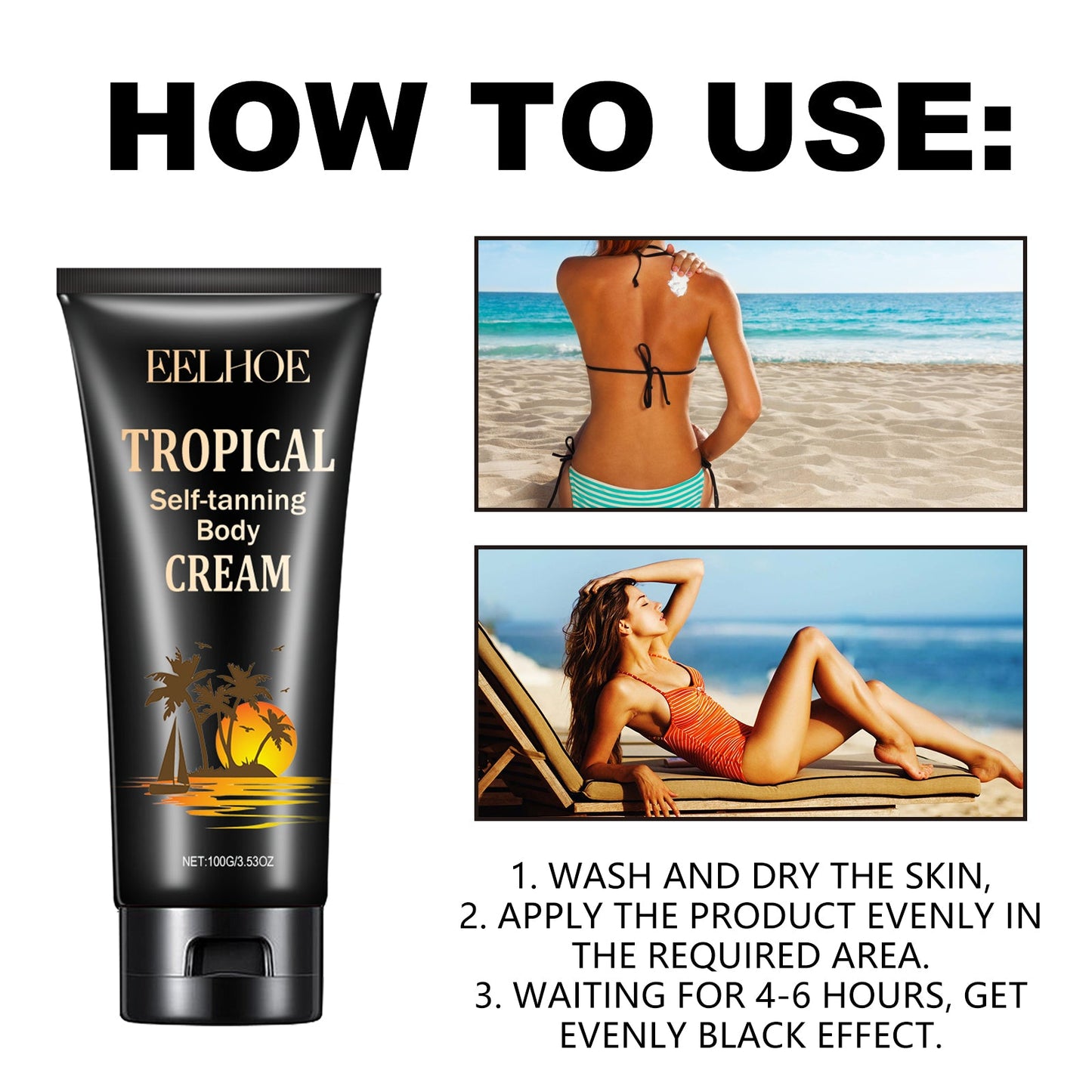 EELHOE Tropical Self-Tanning Body Cream, Natural Wheatskin Moisturizing And Moisturizing Cream For Tanning And Tanning