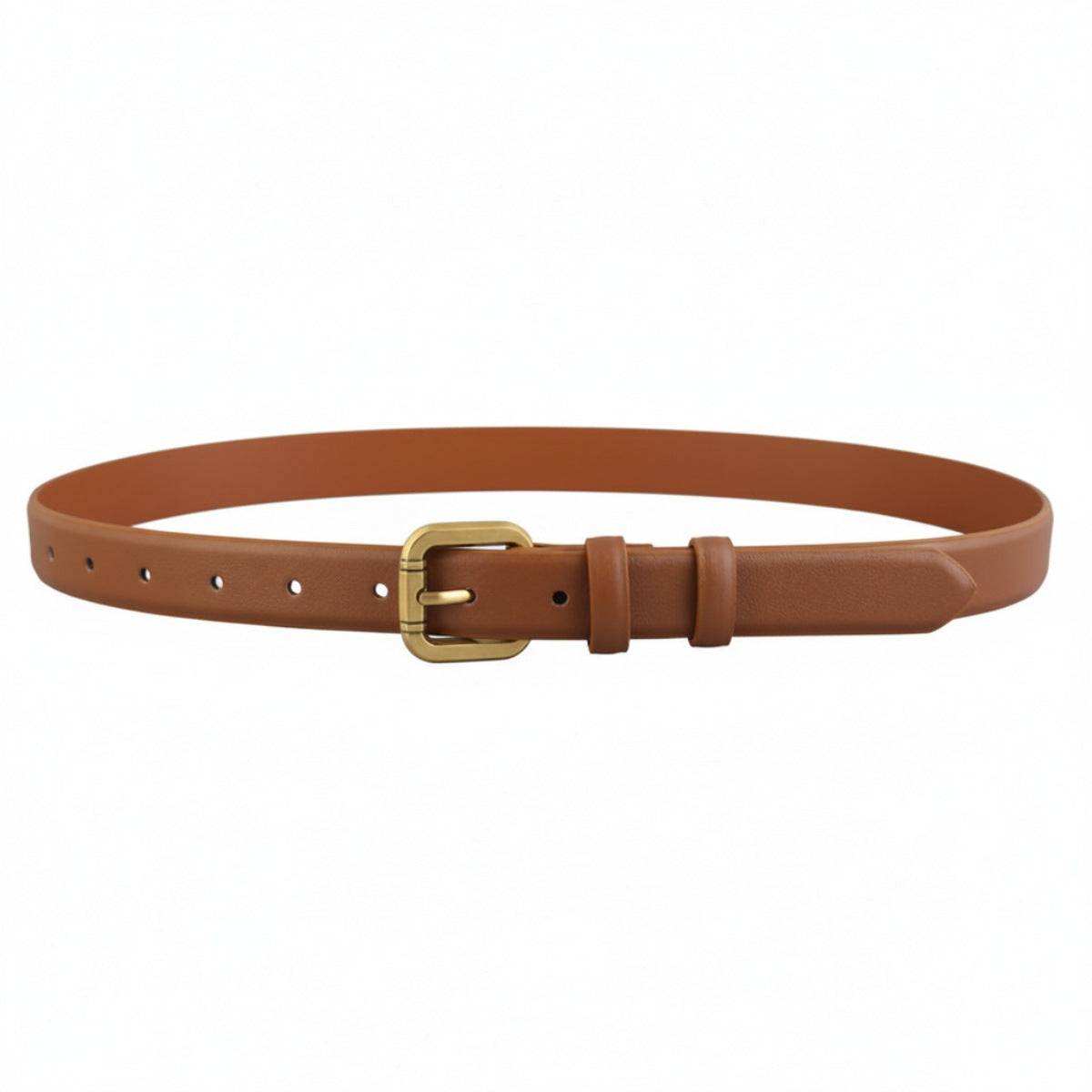 Classic Leather Belt with Golden Buckle