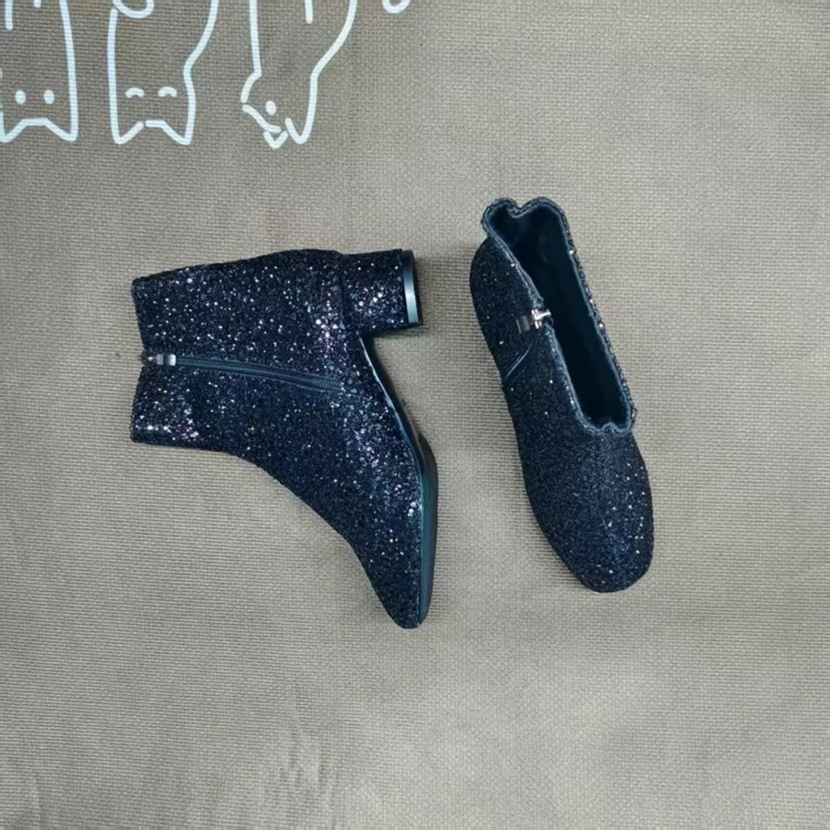 Sequin Block Heels Boots