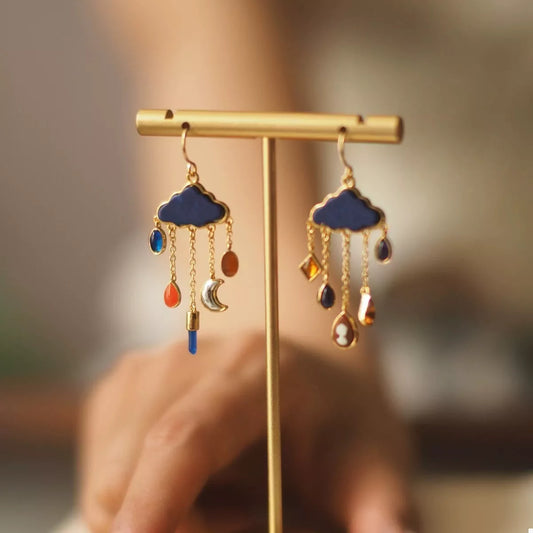 Cloud Dangle Earrings with Colorful Charms