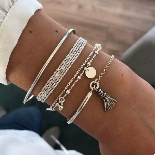 4 Piece Silver-Plated Minimalist Bracelet