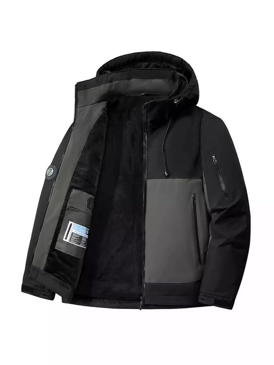 Men's Plus Size Hooded Color Block Windproof Jacket