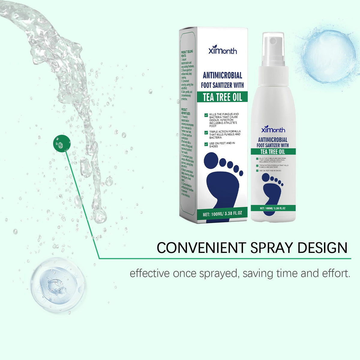 XIMONTH Antimicrobial Foot Sanitizer Spray With Tea Tree Oil