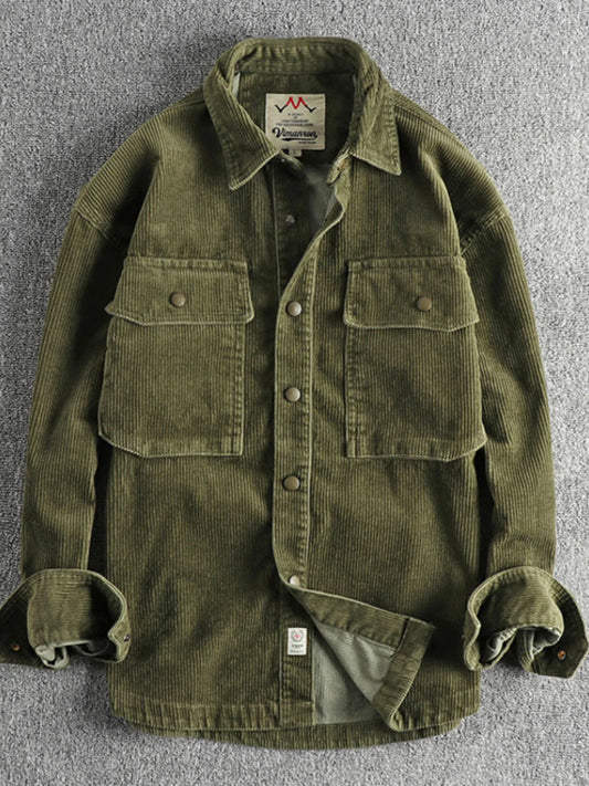 Men's Plus Size Corduroy Button Up Long Sleeve Jacket