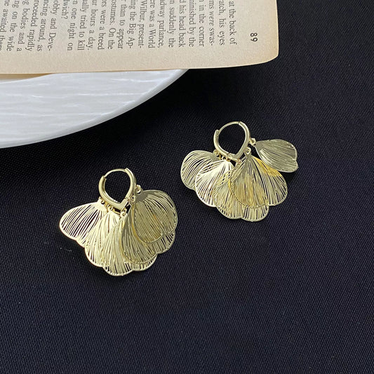 18K Gold-Plated Textured Leaf Drop Earrings