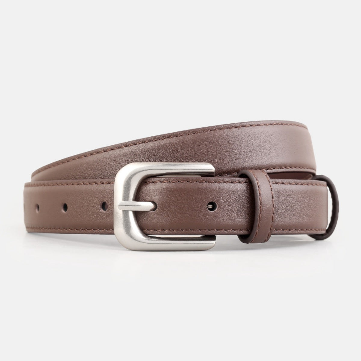 Classic Buckle Skinny Leather Belt