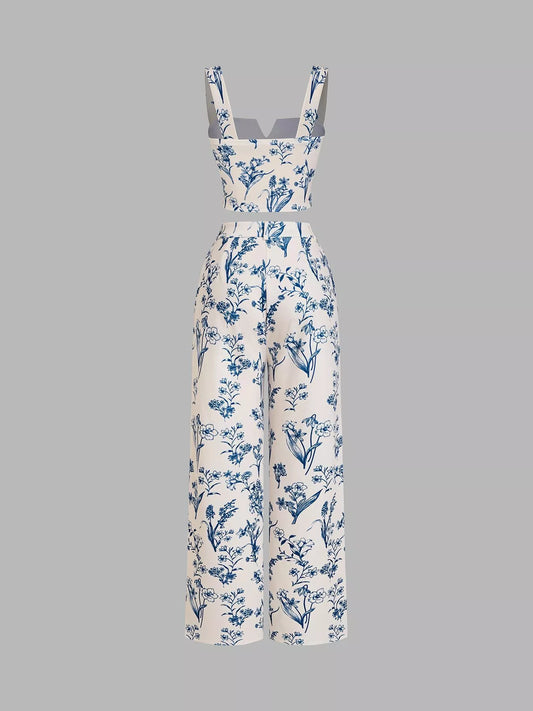 Floral Print Cami Top & Wide Leg Pants Set