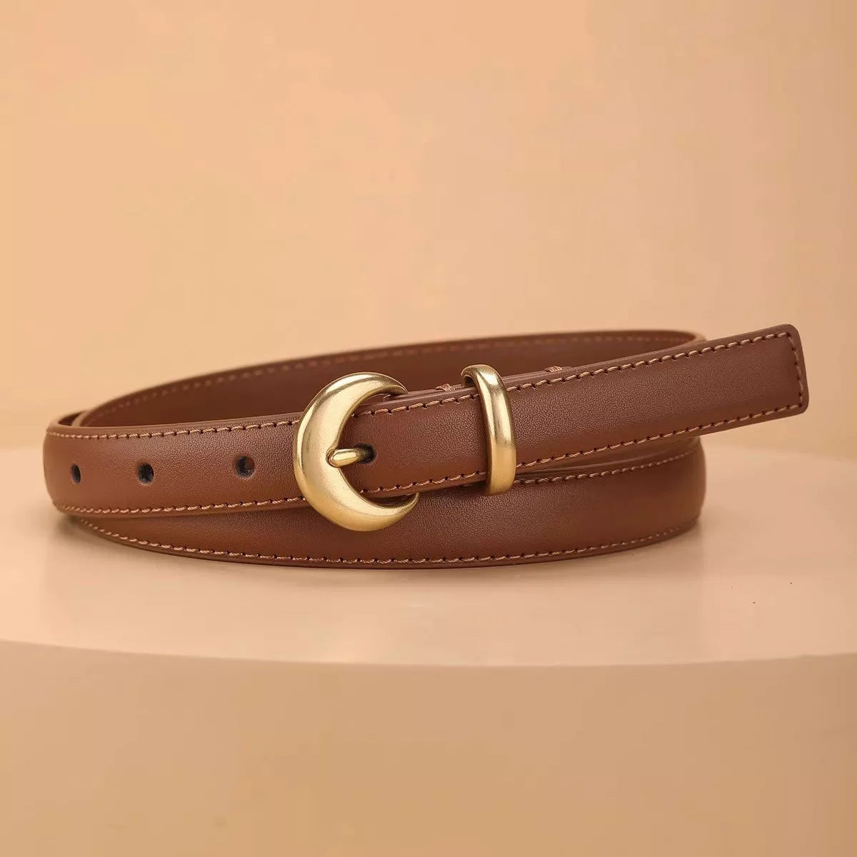 Crescent Buckle Leather Belt