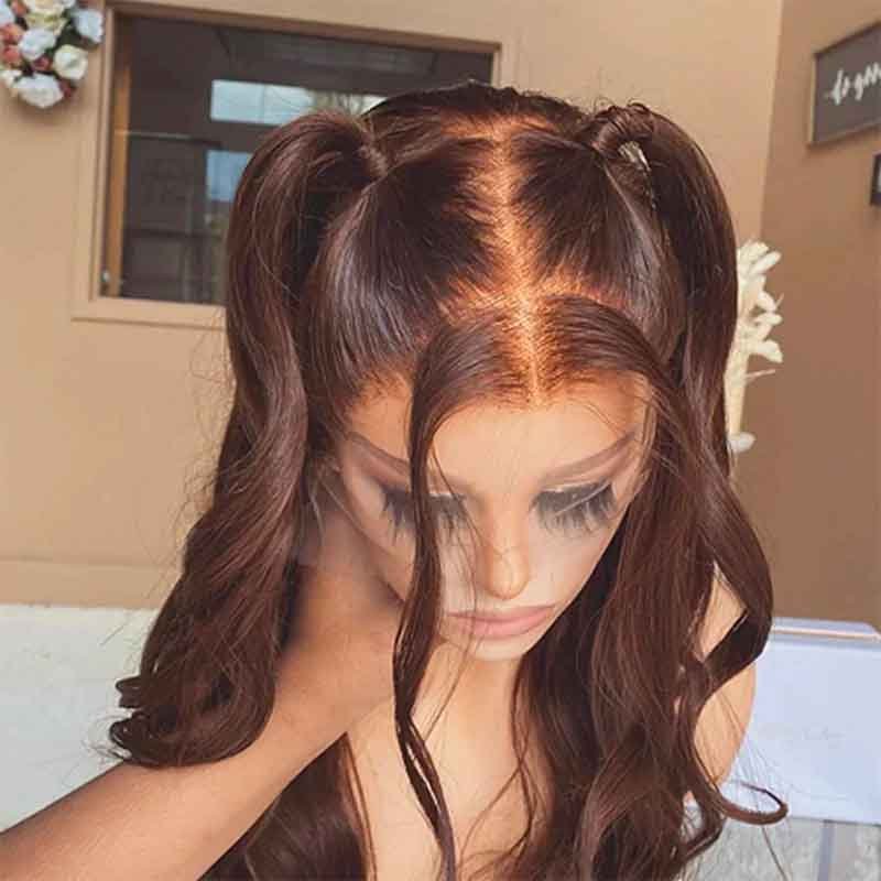 4x6 Lace Human Hair Wig Chocolate Brown Body Wave, Density