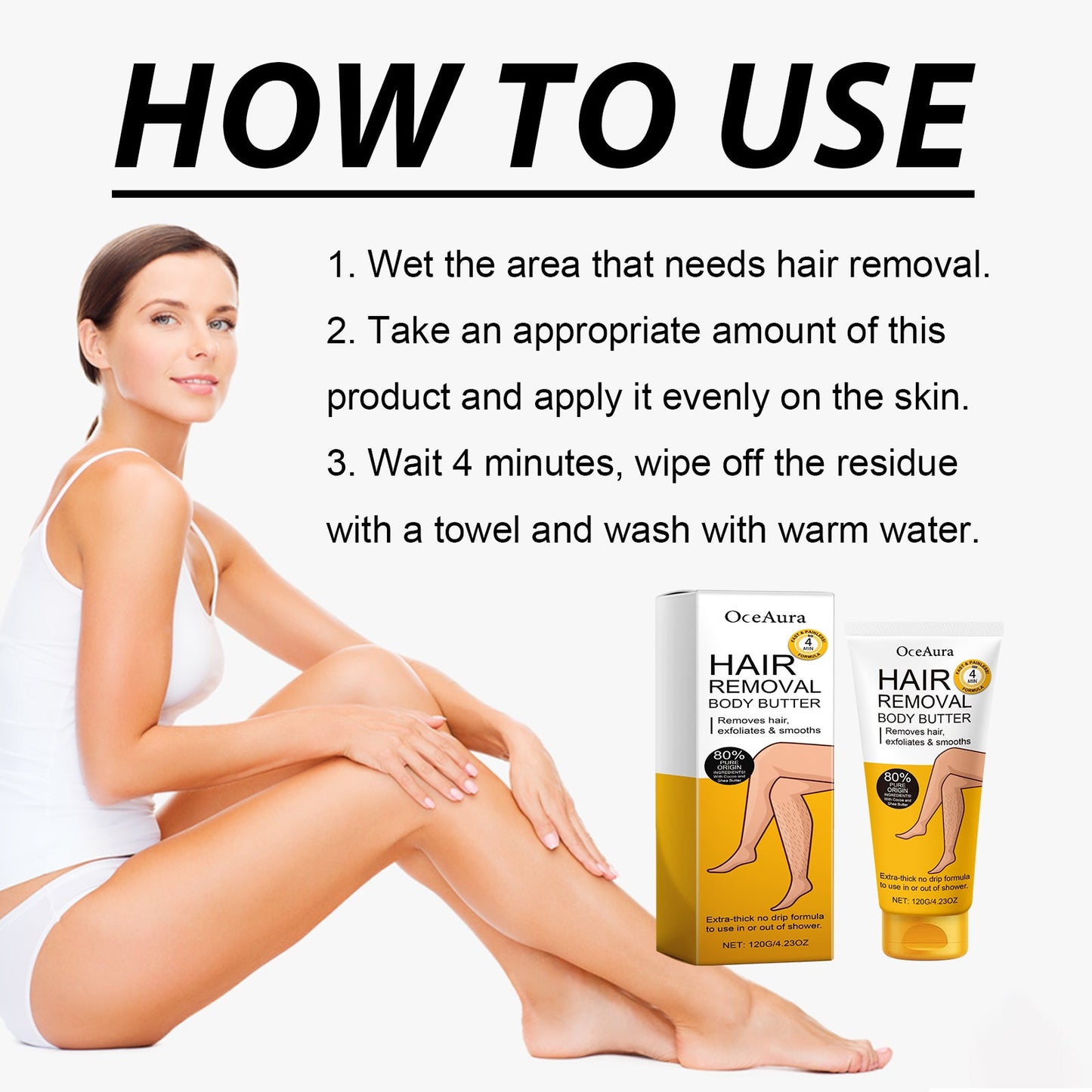 OceAura Hair Removal Body Butter, Gentle Hair Removal Non-Irritating Underarm Leg Hair Hand Hair Deep Cleansing Hair Removal Cream For Skin