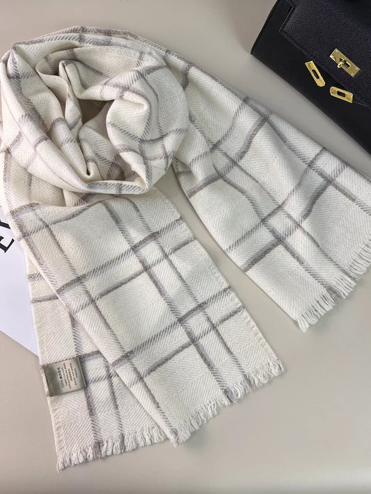 100% Wool Raw Hem Plaid Scarf