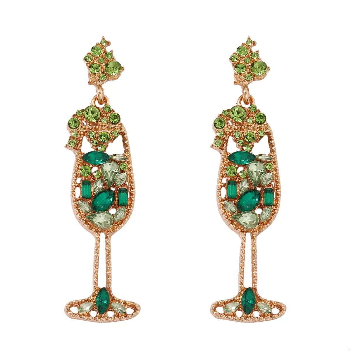 Champagne Glass Rhinestone Dangle Earrings