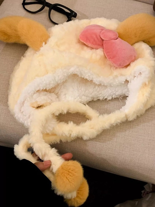 Cute Plush Animal Ear Hat with Bow