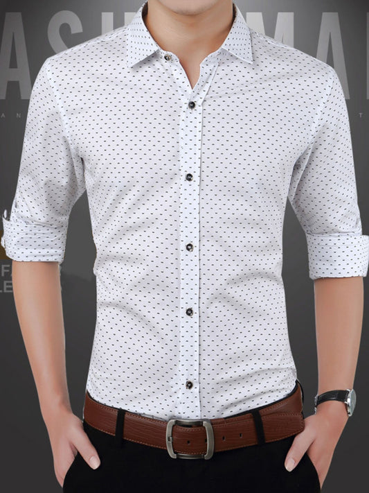Men's Plus Size Slim Fit Dotted Pattern Shirt