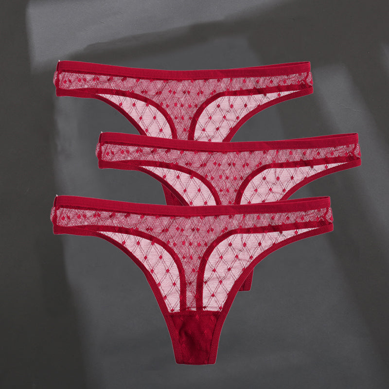 Ladies Hollow Sexy Solid Color Low Waist High Slit Briefs