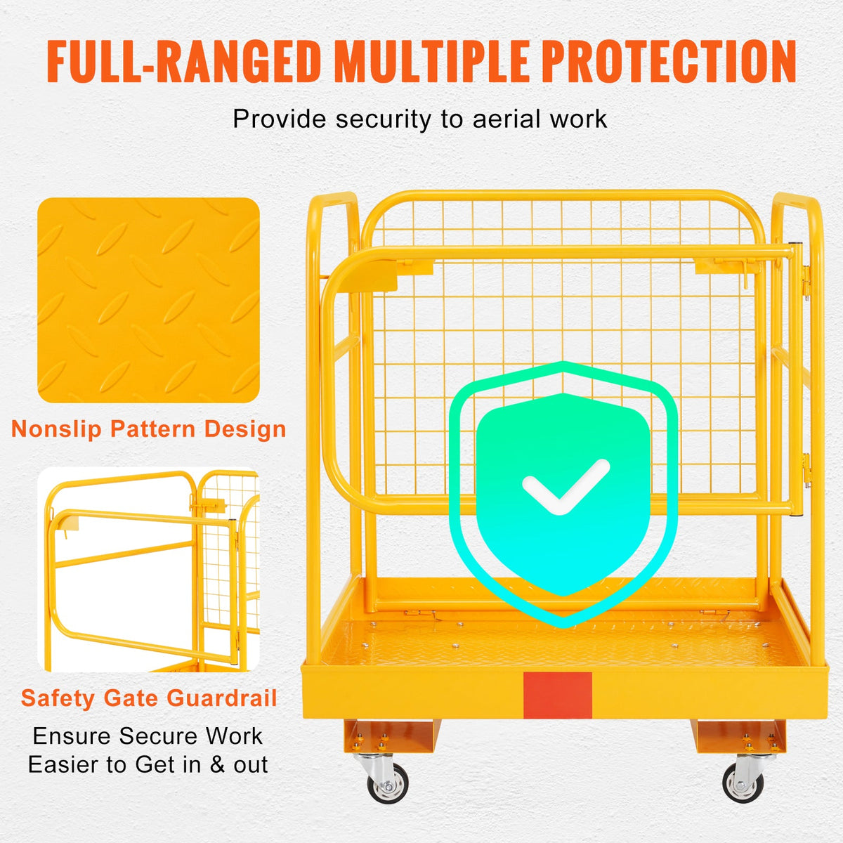 VEVOR Forklift Safety Cage, 1200 Lbs Load Capacity, 36 X 36 Inches Folding Forklift Work Platform With Lockable Swivel Wheels, Drain Hole & Device Chain, Holds 1 To 2 Adults, Perfect For Aerial Work