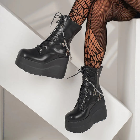 Lace Up Platform Wedge Boots