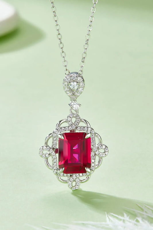 925 Sterling Silver Ruby Pendant Necklace