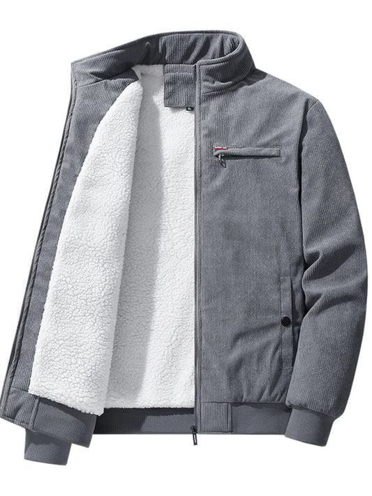 Men's Plus Size Full-Zip Bomber Corduroy Jacket with Sherpa Lining