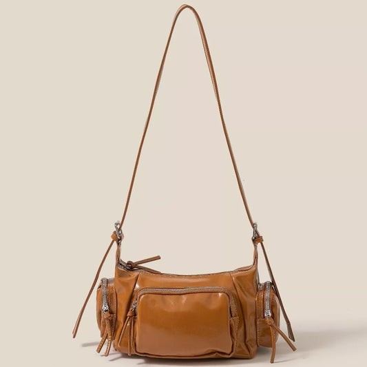 Fame Glossy Faux Leather Multi Pocket Hand Bag