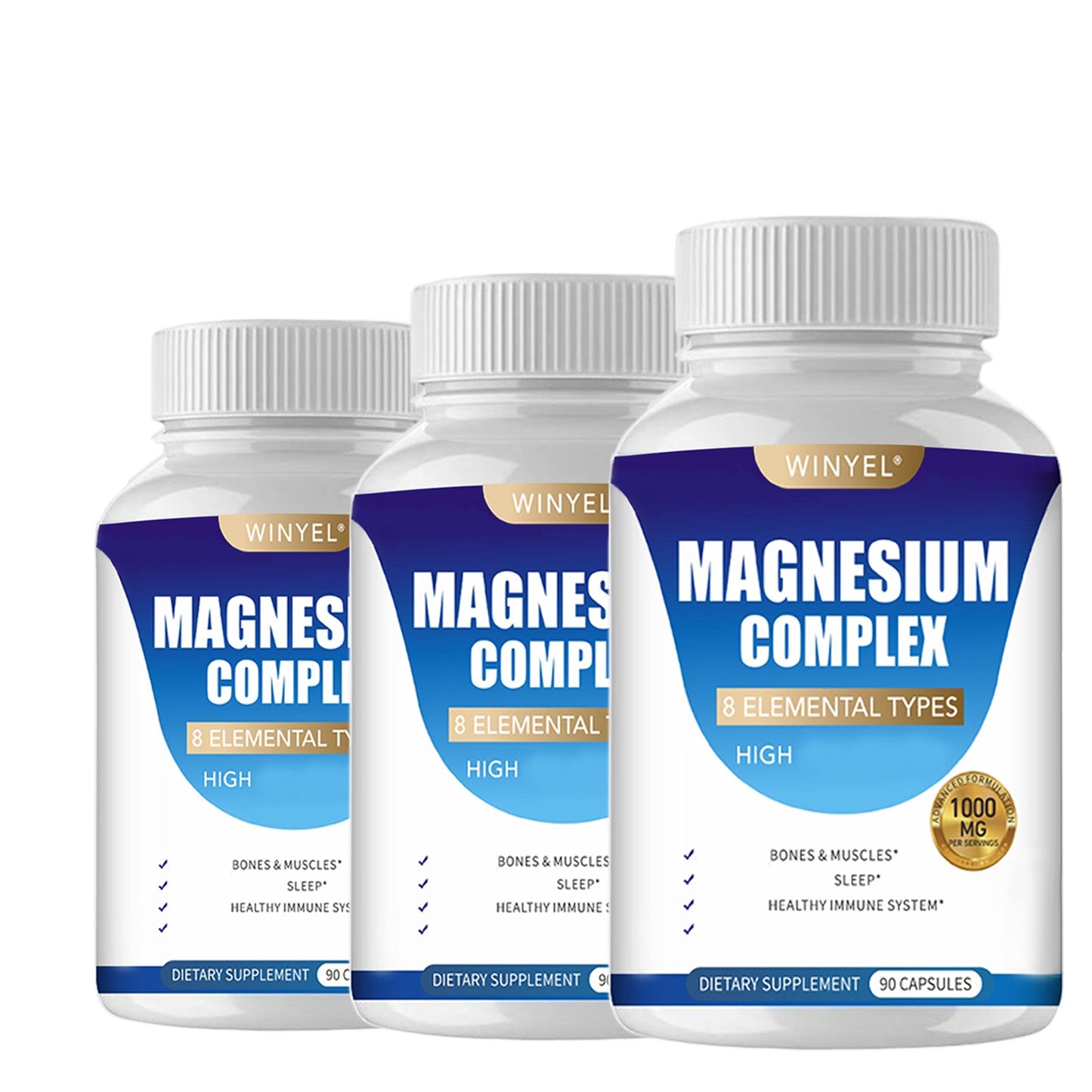 MAGNESIUM COMPLEX Wellness Capsules With Malate & Glycinate And 8 ELEMENTAL MAGNESIUM, Supports Health 90 Capsules, Dietary Supplement.