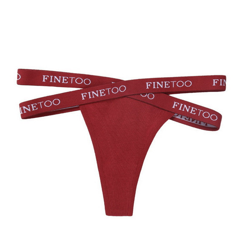 Women's Thong Sexy Cross Letter Belt Panties High Slit Threaded Cotton Briefs