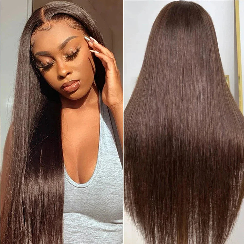 4x4 Lace Straight Human Hair Wig, Brown, Density