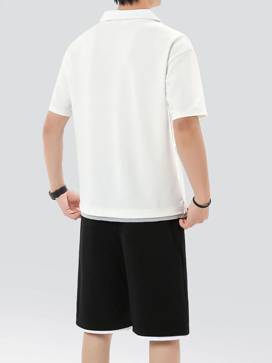 Men's Plus Size Johnny Collar Top and Shorts Set