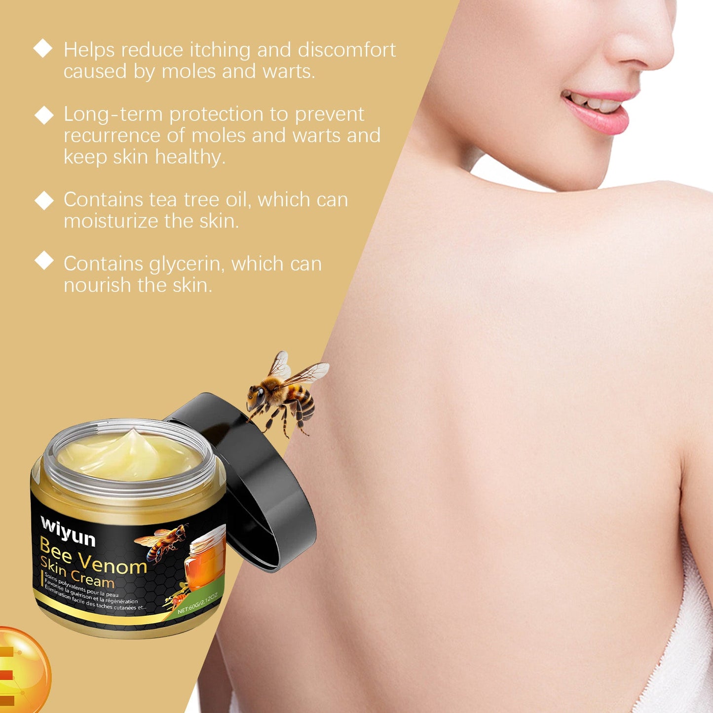 Wiyun Bee Venom Skin Care Cream Gentle Moisturizing Repair Body Blemishes Smooth Body Skin Care Cream