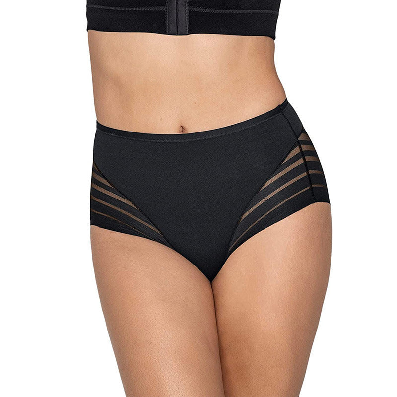 High Waist Ice Silk Breathable Belly Extraction Hip-lifting Striped Cotton Crotch Women's Underwear