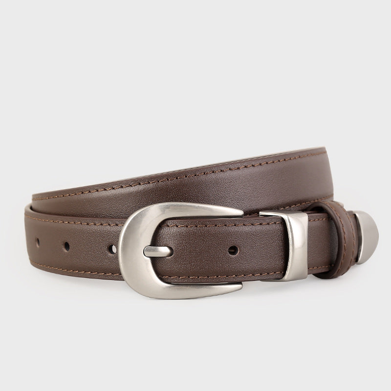 Classic Leather Belt with Silver Buckle