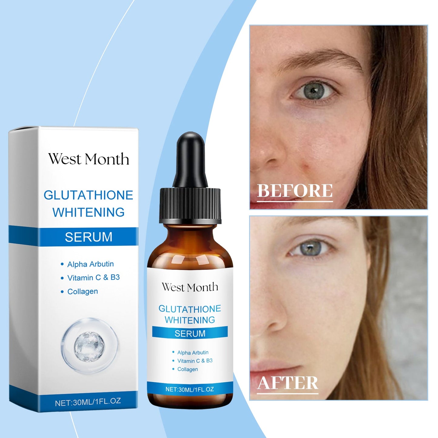West&Month Glutathione Brightening Serum, Moisturizing, Nourishing And Moisturizing Face Care Serum