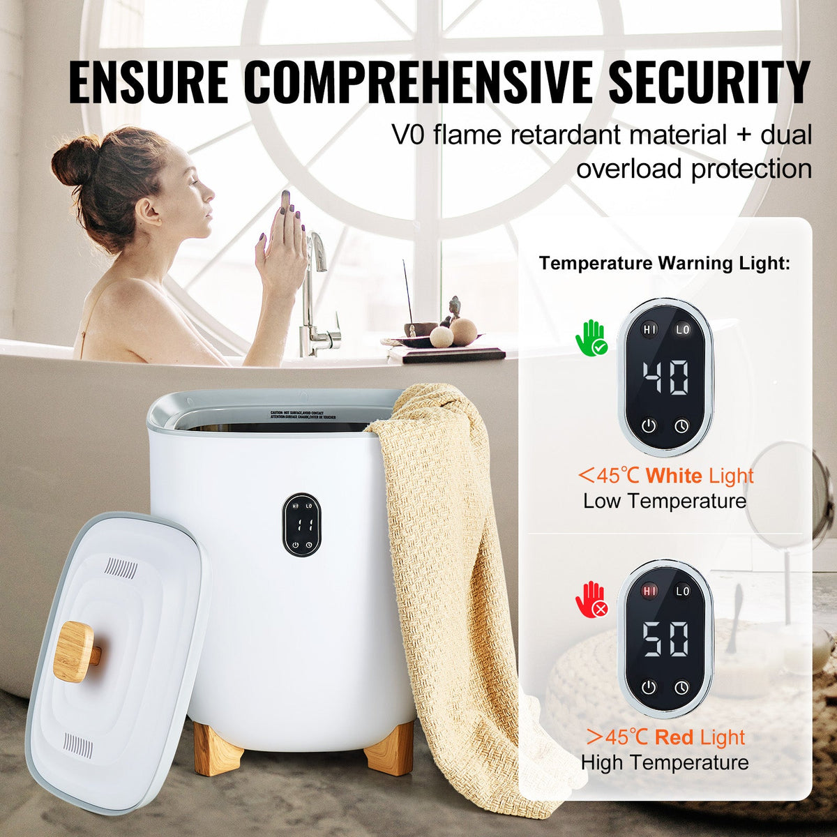 VEVOR Towel Warmer 25L, Towel Warmer Bucket With 2 Heating Modes,  Auto Shut Off, Bottom Heating Columns, LED Screen, Large Towel Warmer For Bathroom, Spa, Bathrobe, Blanket & Pajama