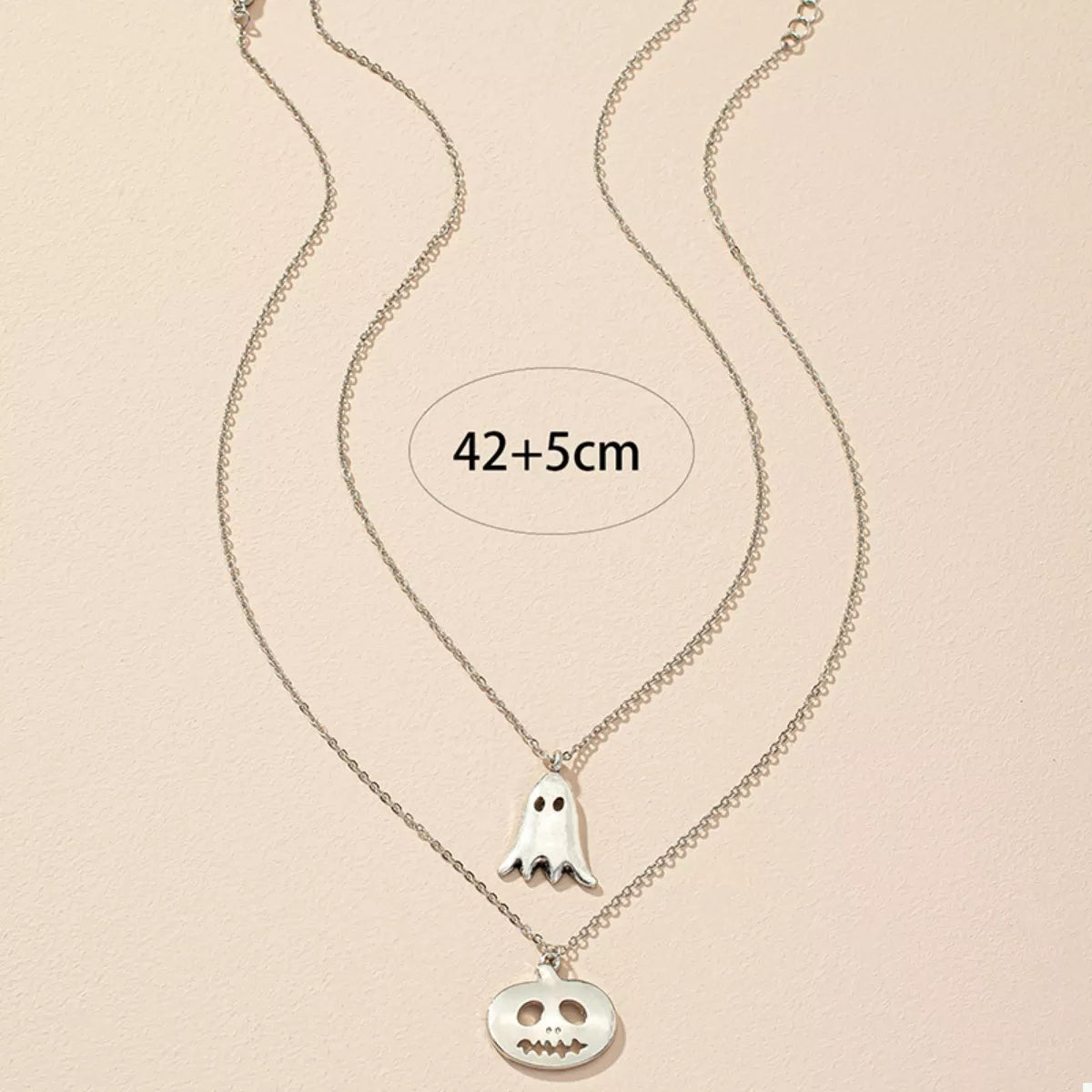 2 Piece Halloween Ghost & Pumpkin Pendant Necklace