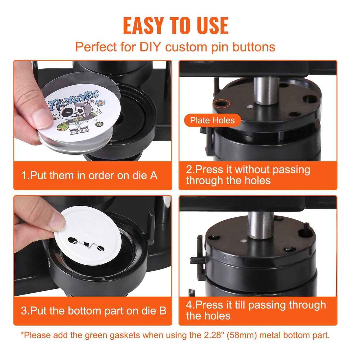 VEVOR Button Maker, 3-IN-1 Pin Maker, With 300pcs Button Parts, Button Maker Machine With Panda Magic Book, Ergonomic Handle Punch Press Kit, For Children DIY Gifts