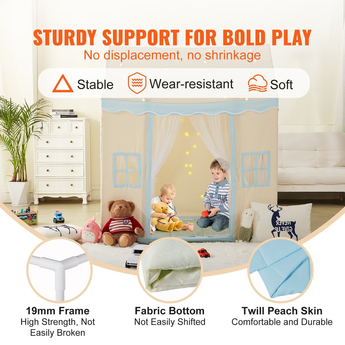 VEVOR Kids Play Tent, Kids Tent For Kids 1-5 Years Old, Toddler Tent With Mat And Tent Lamp, Tent For Kids With Windows For Indoor And Outdoor, Play House Castle Tent For Boys And Girls, Beige