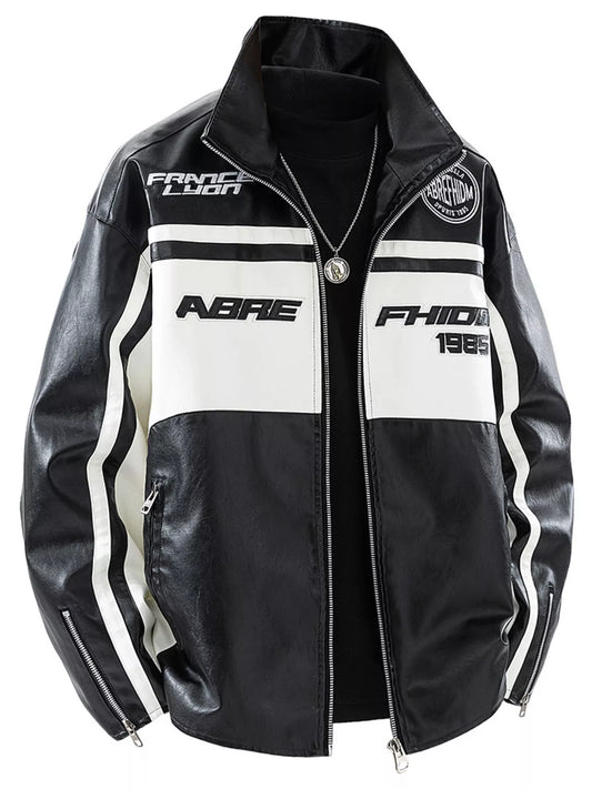Men's Plus Size Zip Up Long Sleeve Leather Jacket