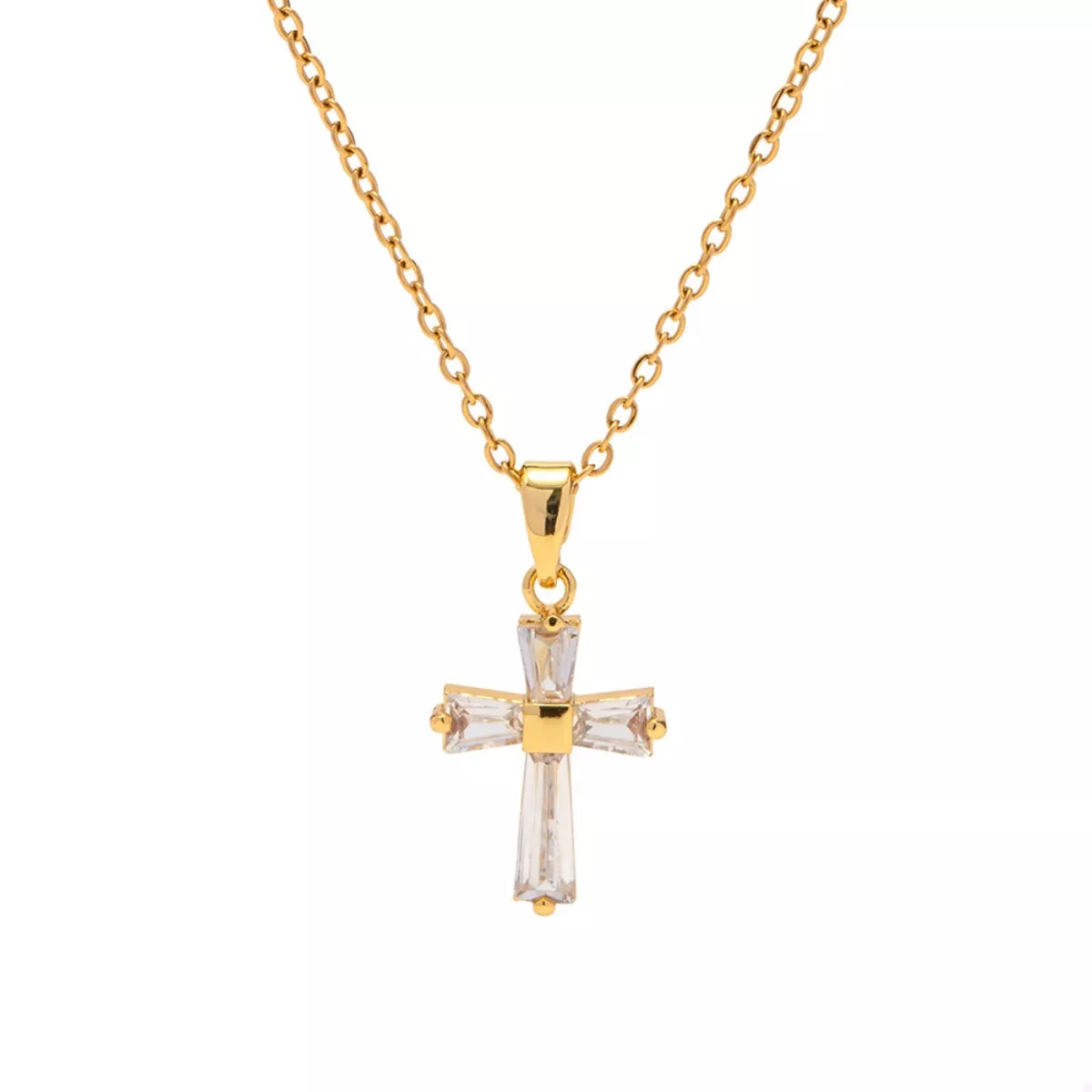 18K Gold-Plated Stainless Steel Zircon Cross Necklace