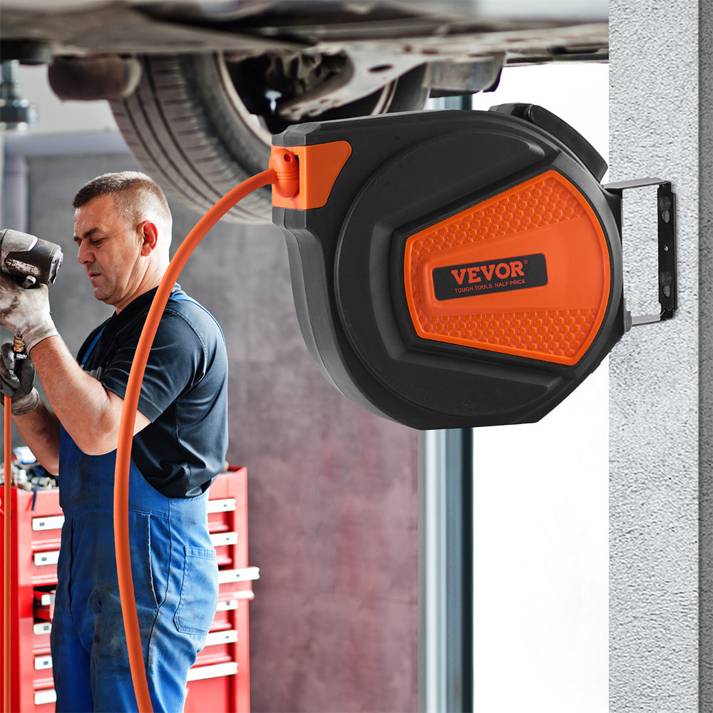 VEVOR Retractable Air Hose Reel, 3 8 IN X 50 FT Hybrid Air Hose Max 300PSI, Air Compressor Hose Reel With 5 Ft Lead In, Ceiling  Wall Mount Enclosed Air Reel, 180 Swivel Mount