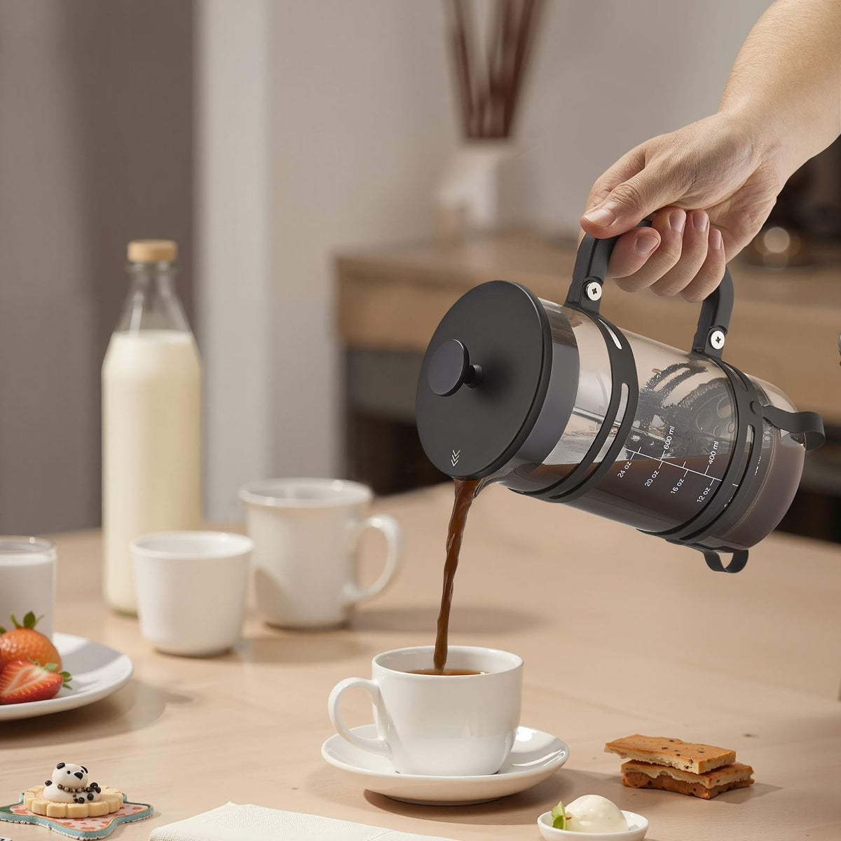French Press Coffee Maker 34 Oz Borosilicate Glass Coffee Tea Press Silver
