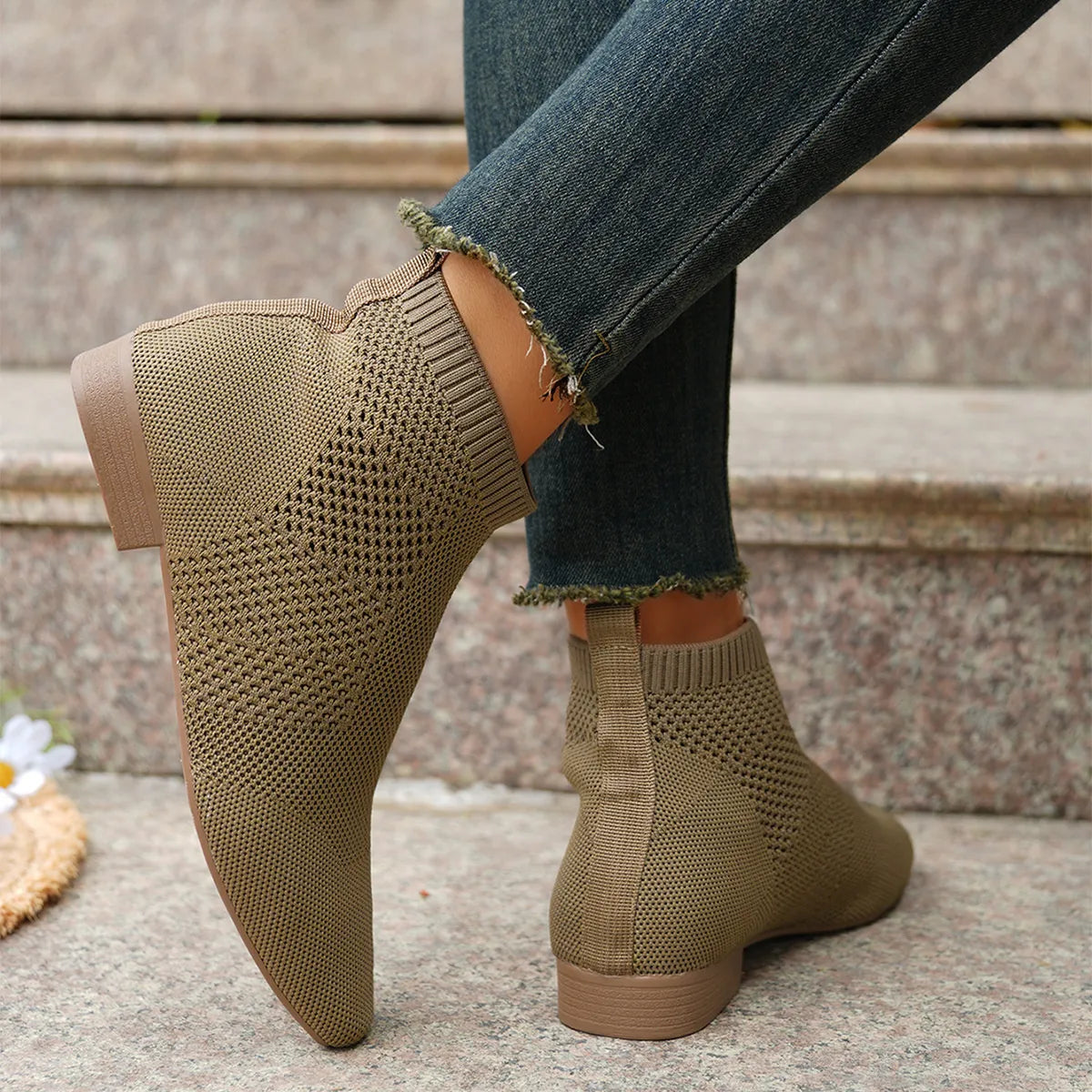 Mesh Knit Ankle Boots with Stretch Comfort Fit