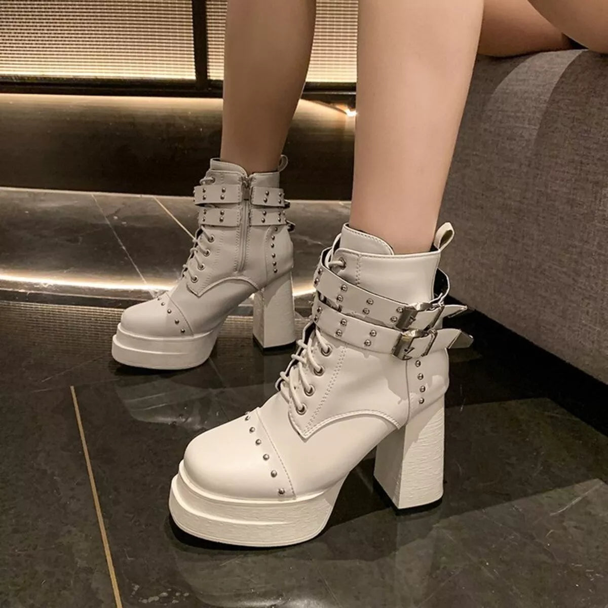 Round Toe Block Heels Boots