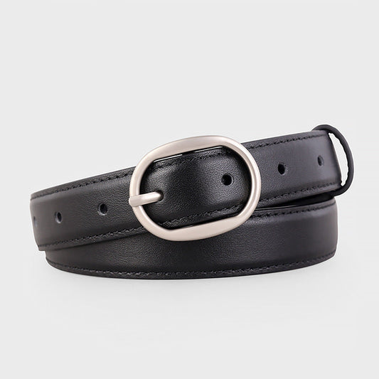 Oval Buckle Leather Belt