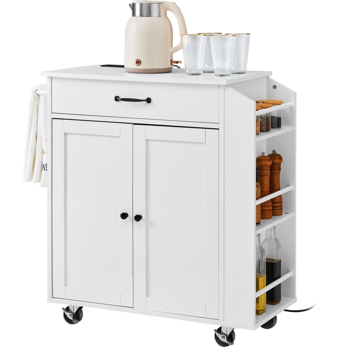VEVOR Kitchen Island Cart Rolling Storage Cabinet On Wheel With Charging Station